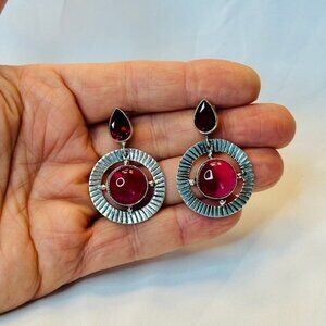 Sterling Silver Ruby Zoisite & Garnet Dangle Drop Earrings
